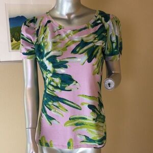 JUST CAVALLI | Brush Stroke Painted Puff Sleeve Tee Shirt